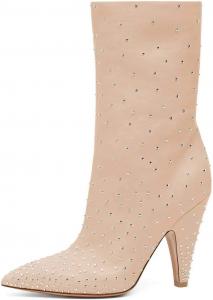 Женские ботильоны XYD с драгоценными камнями, праздничные элегантные туфли с низким каблуком, заостренным носком, свободного кроя, зимние ботинки со стразами, Beige