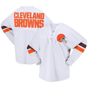 Женская белая футболка с логотипом Fanatics Cleveland Browns Spirit из джерси на шнуровке с v-образным вырезом и длинными рукавами, цвет Brn White