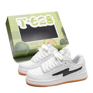 Пуховик Обувь Амортизирующие Износостойкие Легкие Дышащие Противоскользящие Кроссовки для скейтбординга Низкие Унисекс T628, Белые с Черной Подошвой