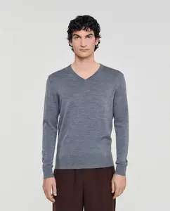 Мужской свитер из тонкой шерсти Sandro, светло-серый