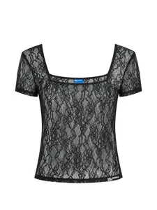 Кружевная блузка с квадратным вырезом Karl Lagerfeld Jeans, черный