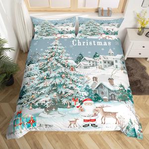 Erosebridal Комплект постельного белья с новогодним принтом Санта Клаус и ёлкой для детей, Postel Green