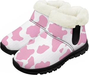 Зимние ботинки для девочек и мальчиков, ботильоны для детей, теплые с мехом, противоскользящие Pzuqiu, Pink Cow Print