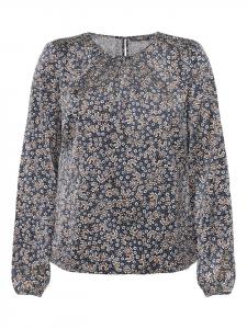 Zero Атласная блузка с принтом, темно-сине-кремового цвета