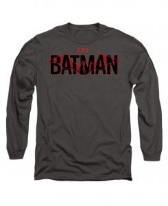 Мужская футболка с длинным рукавом и логотипом, украшенная красной летучей мышью Batman, Charcoal