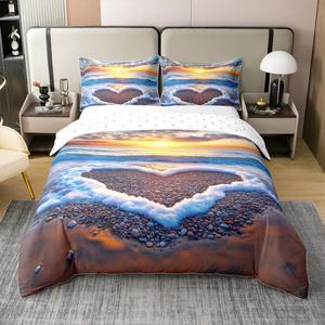 Erosebridal Комплект постельного белья Sunset из 100% хлопка с морским принтом и реверсивным дизайном, Yellow Orange Blue