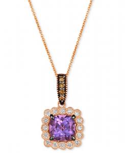Колье с подвеской-нимбом из 14-каратного розового золота, украшенное виноградным аметистом (2,8 карата) и бриллиантами (3,8 карата), длина 45 см + удлинитель 5 см Le Vian, No Color
