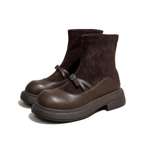 Ouumeis Женские полусапожки на каблуке 4,5 см коричневого кофейного оттенка, цвет Brown Coffee