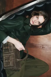 Кожаная сумка с карманами Zara, зеленый