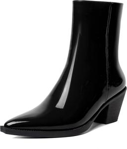 Женские ботильоны WAYDERNS с молнией, с острым носком, модные, лакированные, на среднем блочном каблуке 5,5 см, Black