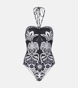 Купальник с вырезом халтер с цветами и леопардами Farm Rio, Flower Leopards Off-White