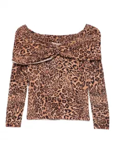 Свитер с открытыми плечами и леопардовым принтом TWINSET, коричневый