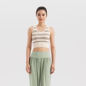 Женский спортивный топ Decathlon для низких нагрузок с майкой-банджо и светло-меловыми полосками