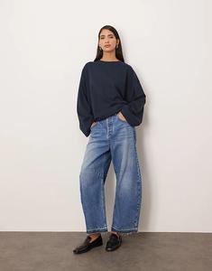 Лонгслив свободного кроя ARRANGE из хлопка с длинными рукавами темно-синего цвета