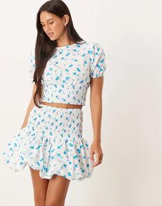 Укороченный топ Collective The Label Puffball в бело-бирюзово-голубом цвете