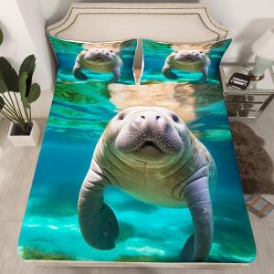 Erosebridal 3D комплект постельного белья Manatee для детей с дизайном морских животных и подводного мира, Grey Blue