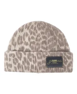 Шерстяная шапка-бини с леопардовым принтом Ganni, коричневый