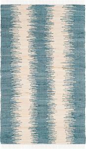 Ковер SAFAVIEH, 69 x 153 см, Montauk Collection, Blue, ручной работы, полосатый с бахромой, хлопковый, идеально подходит для помещений с высокой проходимостью: прихожая, гостиная, спальня (MTK751A)