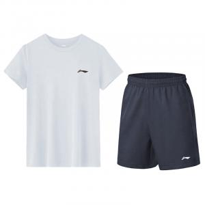 LiNing Casual Sportswear Мужской комплект из 2 предметов Li-Ning, set (серый short-sleeved shirt+черный shorts)
