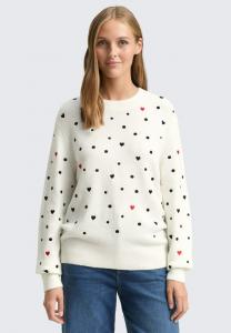 Джемпер TOM TAILOR DENIM COSY DOT, White/Black Dots And Hearts/White