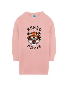 Розовое платье для девочки с длинными рукавами Kenzo Kids