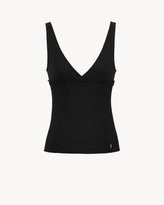 Топ CASSANDRE из ребристого шелкового джерси SAINT LAURENT, черный