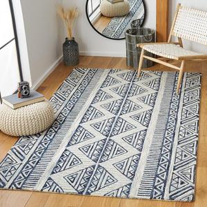 Ковер ручной работы SAFAVIEH, 92 x 153 см, Metro Collection BlueIvory MET452M из премиальной шерсти для прихожей, гостиной, фойе, спальни