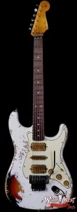 Fender Custom Shop Wild West White Lightning Stratocaster с Floyd Rose, конфигурация HSH, гриф из палисандра, 22 лада, тяжелый релик, 3-цветной сунбурст, вес 8,10 фунтов