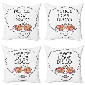 ABAKUHAUS Набор чехлов для подушек для вечеринки в стиле 70-х годов (4 предмета), афро-очки для девочек, современная двусторонняя цифровая печать, 45 см x 45 см, разноцветные