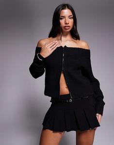 Джемпер Tiger Mist Lunette с ребристым воротником и застежкой-молнией черного цвета