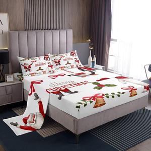 Erosebridal Комплект постельного белья с новогодним принтом Санта Клаус и медвежатами в красно-белой гамме, Multi 07