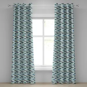 Шторы-люверсы ABAKUHAUS, абсурдный дизайн с винтажными автомобилями в воздухе и облаками, декоративные двухпанельные шторы, 280 см x 175 см, цвет бледно-голубой сине-умбовый