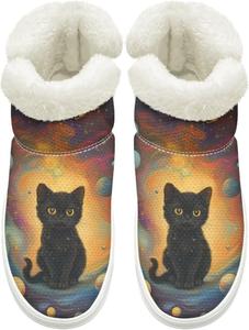 Зимние Ботинки на Легком Надевании для Женщин и Мужчин с Эластичной Липучкой у Щиколотки, Пушистые Снежные Ботинки с Меховой Подкладкой, Удобные, Нескользящая Подошва Cugasmaru, Cat Out Space