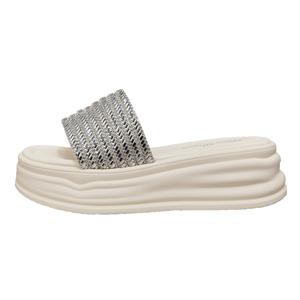 Женские тапочки-слайды из полиуретана со стразами, цвет экрю Forest Princess, Ecru