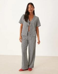 Широкие брюки JDY Petite из сирсакера в черную клетку