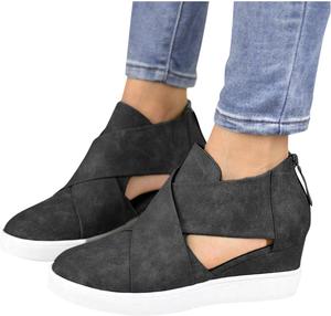 Женские сникеры на танкетке ZBYY с перекрестными ремешками, платформой и скрытым вырезом, закрытым носком и моделью слипонов, летние сандалии, черный