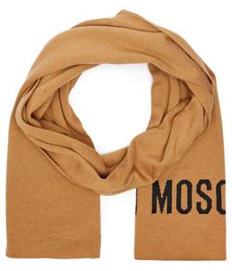 Шарф женский Moschino полушерстяной с логотипом бренда, коричневый