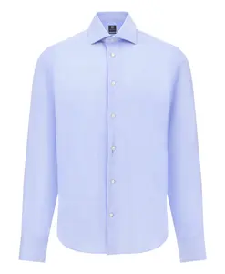 Идеальная не требующая глажки хлопковая рубашка приталенного кроя в клетку «гусиная лапка». Boggi Milano, синий