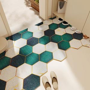 Dajiang Ковер 60х90 см для прихожей, моющийся, современный, с петлевым ворсом, устойчивый к загрязнениям, темно-зеленый с золотом