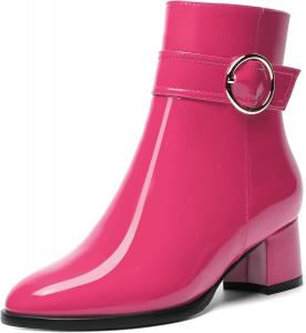 Женские ботильоны SKYSTERRY на молнии, модные, с лакированным носком, для улицы, с массивным низким каблуком, 2 дюйма, Magenta