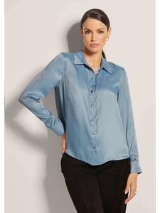 MADELEINE Элегантная вискозная блузка с воротником-стойкой кристально-голубого цвета