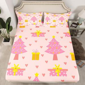 Erosebridal Комплект постельного белья с новогодним принтом розовые ёлки, Peach