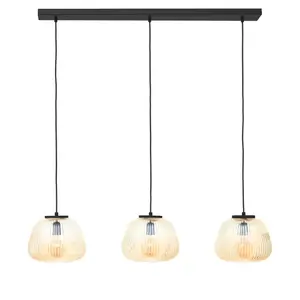 Подвесной светильник Brilliant Kaizen тройной, amber-bernstein / schwarz matt