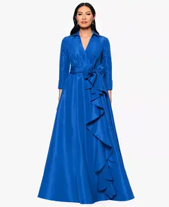 Женское длинное платье-халат из тафты с оборками Betsy & Adam, синий