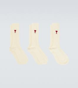 Комплект из 3 носков из смесового хлопка. Ami Paris, белый