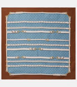 Шелковый шарф твил с подвеской Horsebit Gucci, Sky Blue/Light Brown