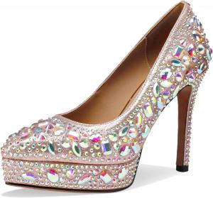 Женские туфли на платформе TDD с блестками, кристаллами и стразами, квадратный носок, закрытые, на массивном каблуке, удобные, нарядные, свадебные, элегантные, широкие, комфортные, каблук 5 дюймов, B Gold