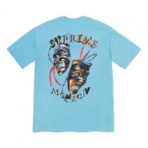 Футболка ss20 week 1 laugh now tee thorns smiling face printing short sleeve blue Supreme, голубой