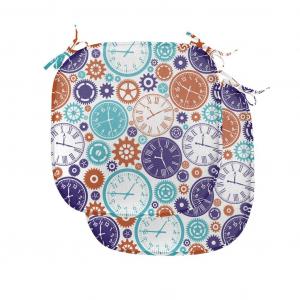 Подушка-часы ABAKUHAUS для стульев в столовой, часы с римскими цифрами, декоративная водонепроницаемая подушка с ремнями для кухонных сидений, 40 см x 40 см — упаковка из 2 шт., синий и темно-оранжевый