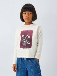 Детский топ с цветочным фольгированным принтом John Lewis, Cream, Berry